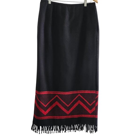 Vintage Wool Blend Blanket Wrap Skirt Size 10 Jones New York Country Black & Red - Picture 1 of 8